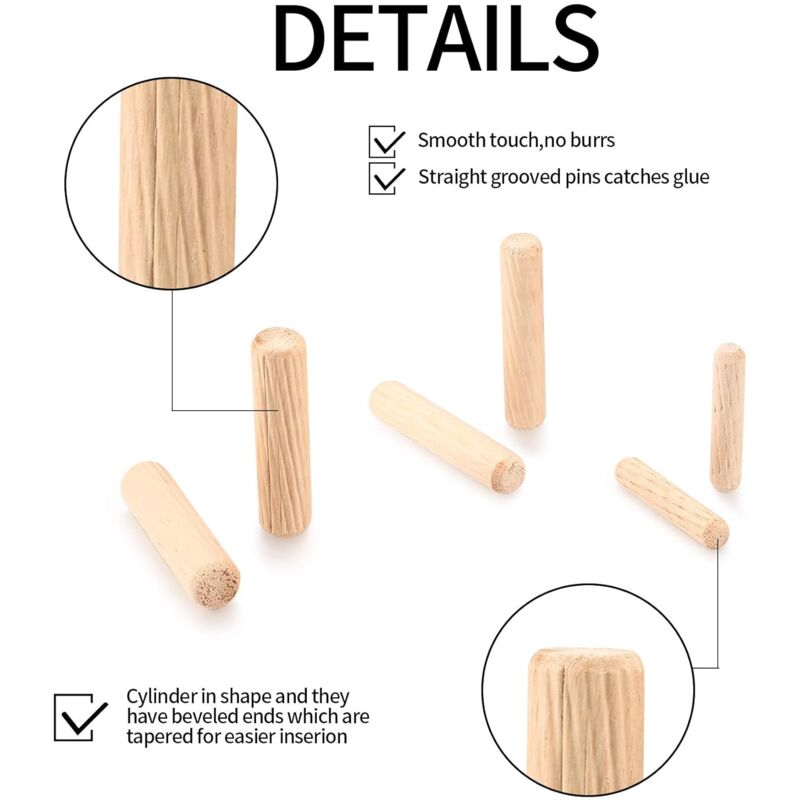 90 Pieces Wood Dowels Assortment, Tapered Grooved Wood Dowels M6 M8 M10 For Milling, Grooving, Crafts, Diy, - Image 3