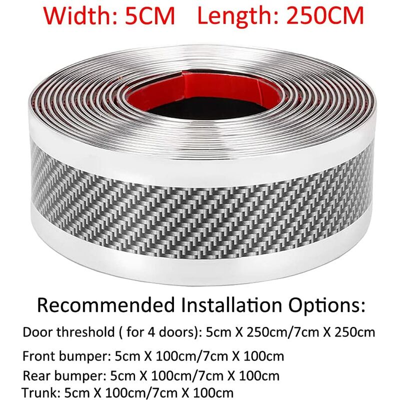 Car Door Sill Sticker Carbon Fiber Silver 5Cmx3M Self-Adhesive Sticker Protector Bumper Guard Strip - Image 2