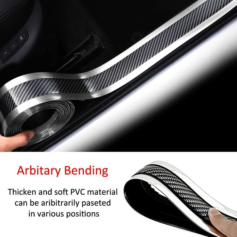 Car Door Sill Sticker Carbon Fiber Silver 5Cmx3M Self-Adhesive Sticker Protector Bumper Guard Strip - Image 3