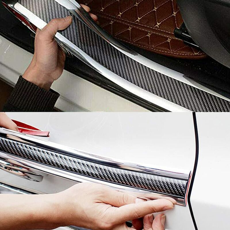 Car Door Sill Sticker Carbon Fiber Silver 5Cmx3M Self-Adhesive Sticker Protector Bumper Guard Strip - Image 4