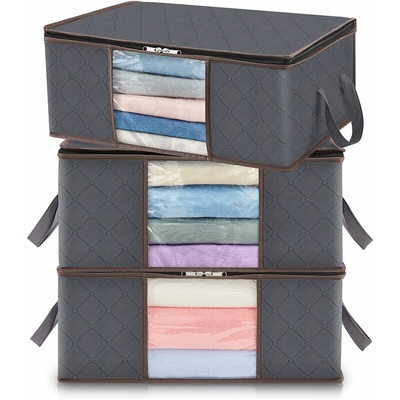 3 Pack 35L Clothes Storage Bag, Foldable Underbed Storage Box, Quilt Storage Cover Closet Organizer, Clear Window In - Image 2