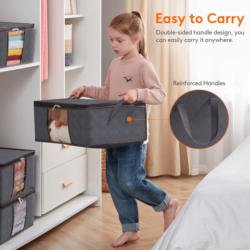3 Pack 35L Clothes Storage Bag, Foldable Underbed Storage Box, Quilt Storage Cover Closet Organizer, Clear Window In - Image 4