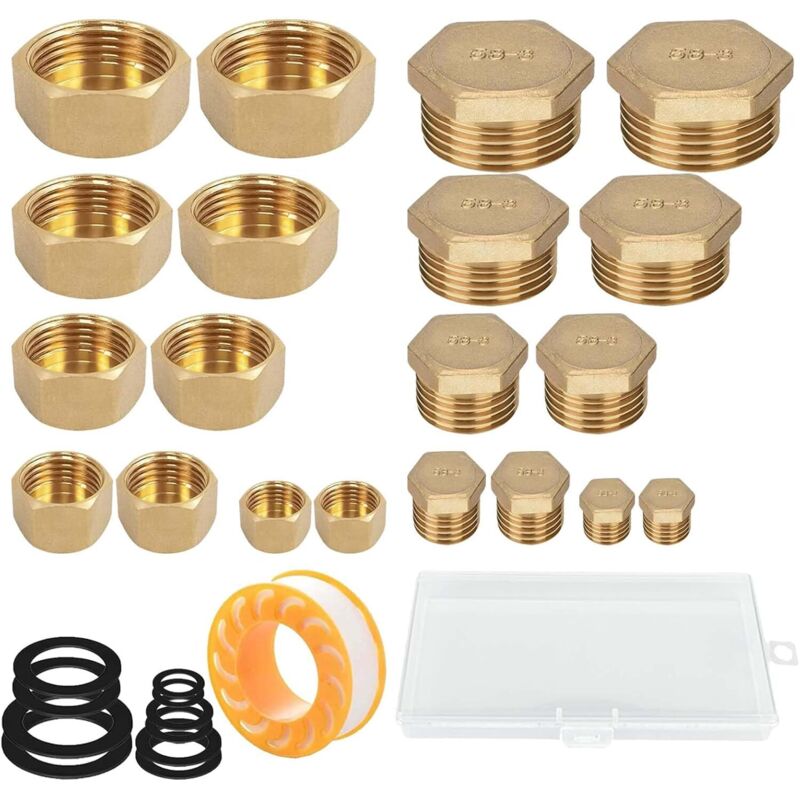 20 pcs Brass Threaded Caps With Threads, 05/10 08/13 15/21 20/27 12/17Male Water Inlet Plug Tap - Image 1