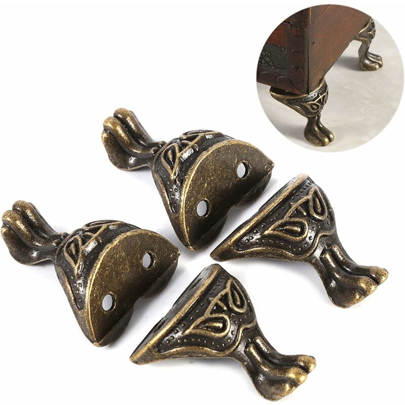 4 pcs Antique Brass Jewelry Box Wooden Case Decorative Feet Legs Chest Corner Protector - Image 1