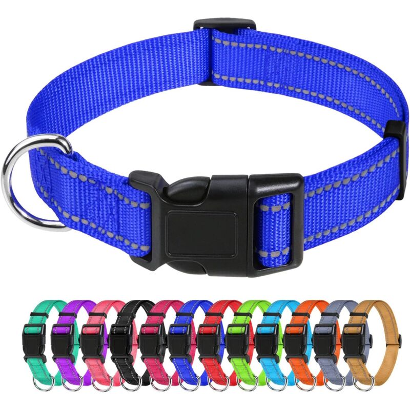 Dog Collar, Classic Adjustable Reflective Nylon Collar Suitable For Medium Dogs, DArk Blue, 2.5Cm Width - Image 1