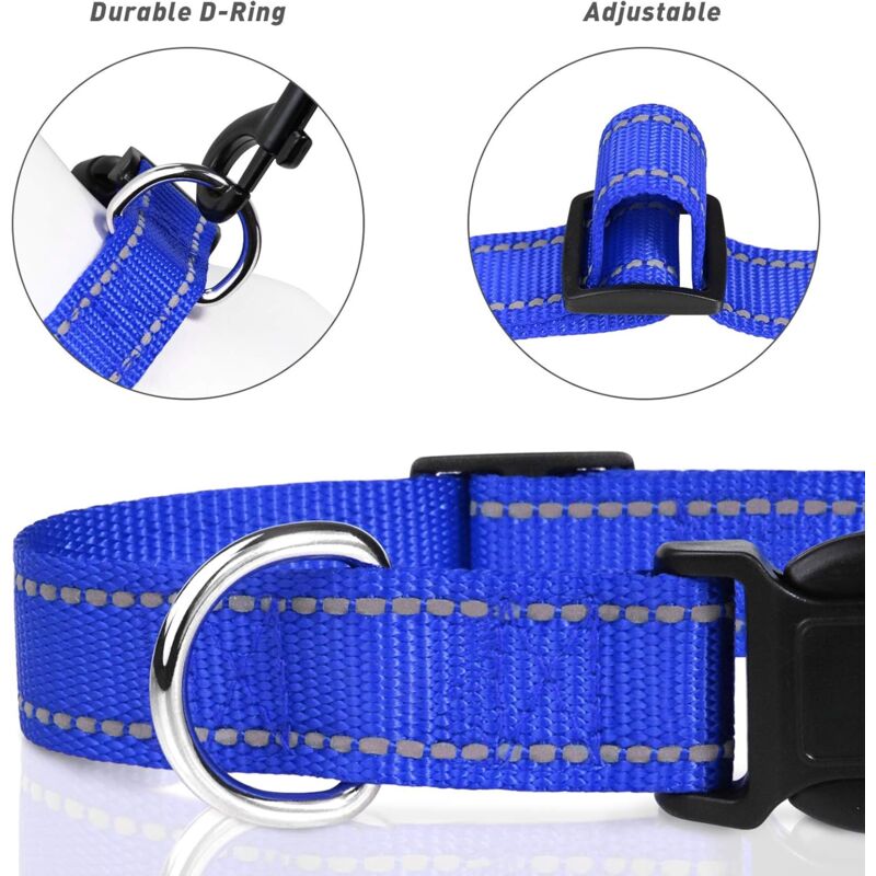 Dog Collar, Classic Adjustable Reflective Nylon Collar Suitable For Medium Dogs, DArk Blue, 2.5Cm Width - Image 3