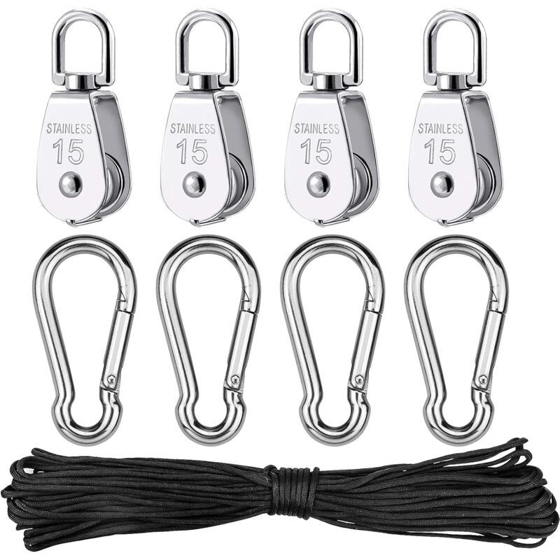 Parts Stainless Steel Pulley, Single Lifting Pulley With ROpe For ROpes Camping Hiking - Image 1