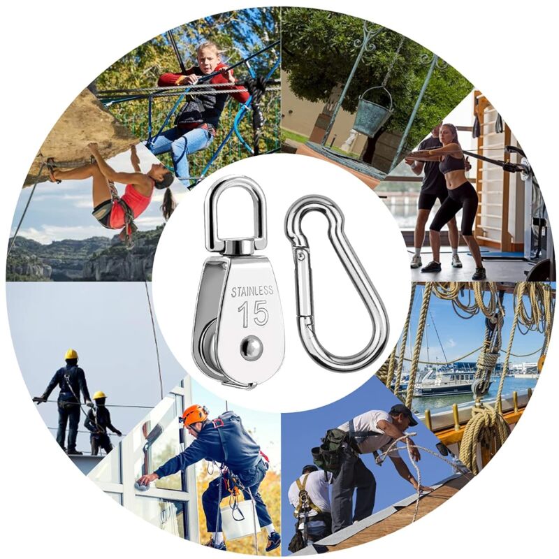 Parts Stainless Steel Pulley, Single Lifting Pulley With ROpe For ROpes Camping Hiking - Image 3