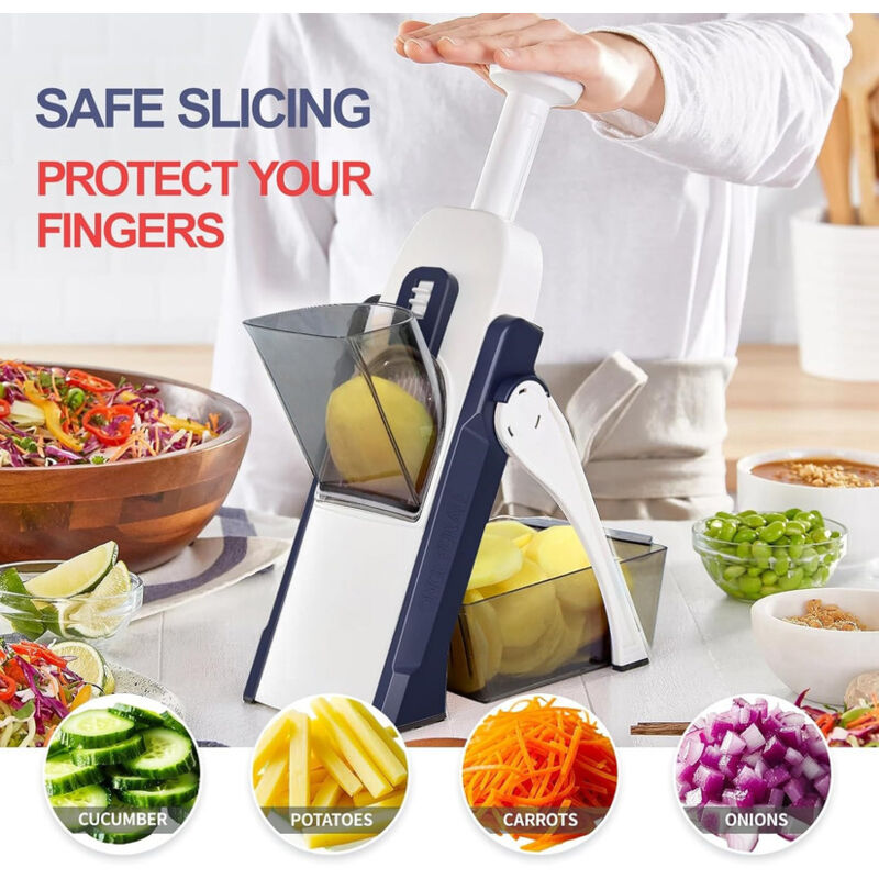 Kitchen Mandoline Safety Slicer Manual Multifunction All Vegetable Cutter Stainless Steel Blade, Julienne, Cubes, Fcoupe - Image 2