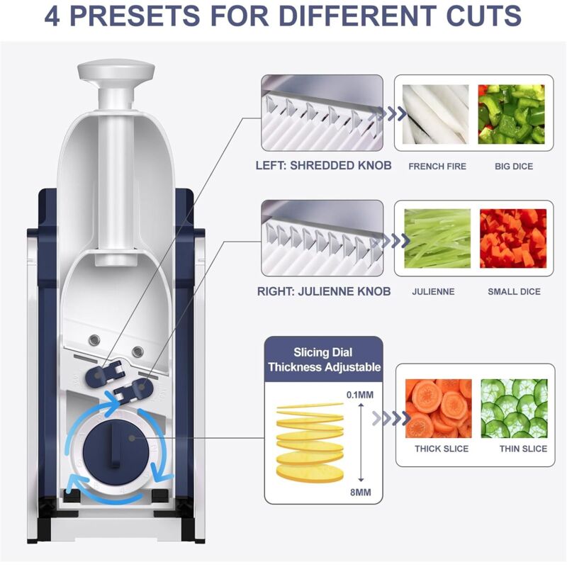 Kitchen Mandoline Safety Slicer Manual Multifunction All Vegetable Cutter Stainless Steel Blade, Julienne, Cubes, Fcoupe - Image 3
