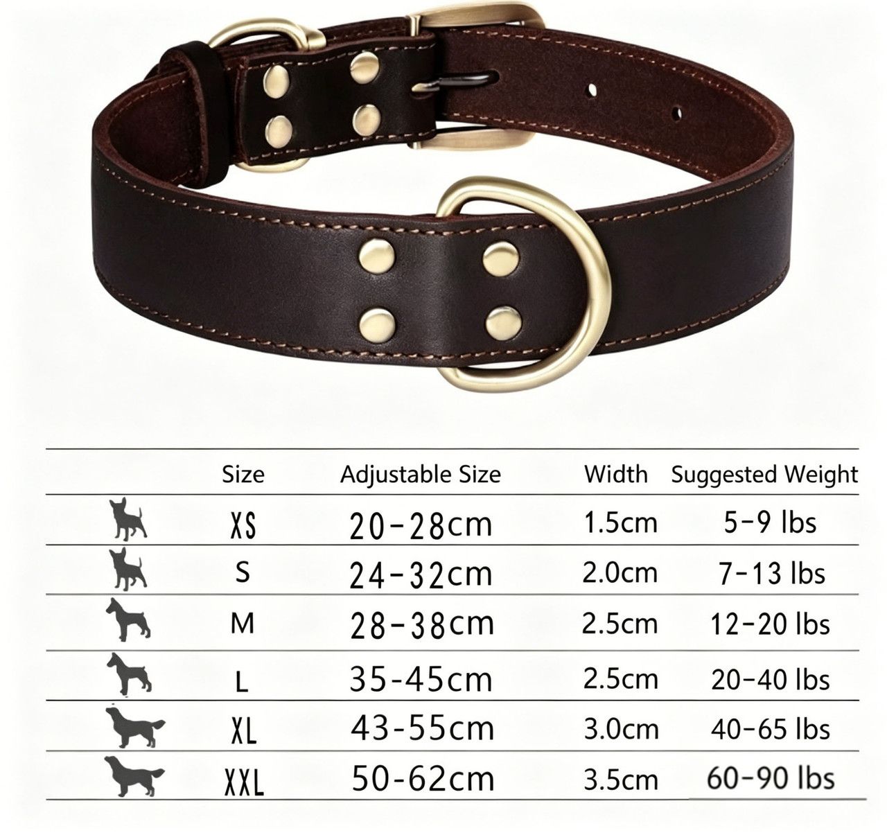 Premium Genuine Leather Dog Collar/Durable Real Leather Adjustable Collars For Male Female （size: XS） - Image 4