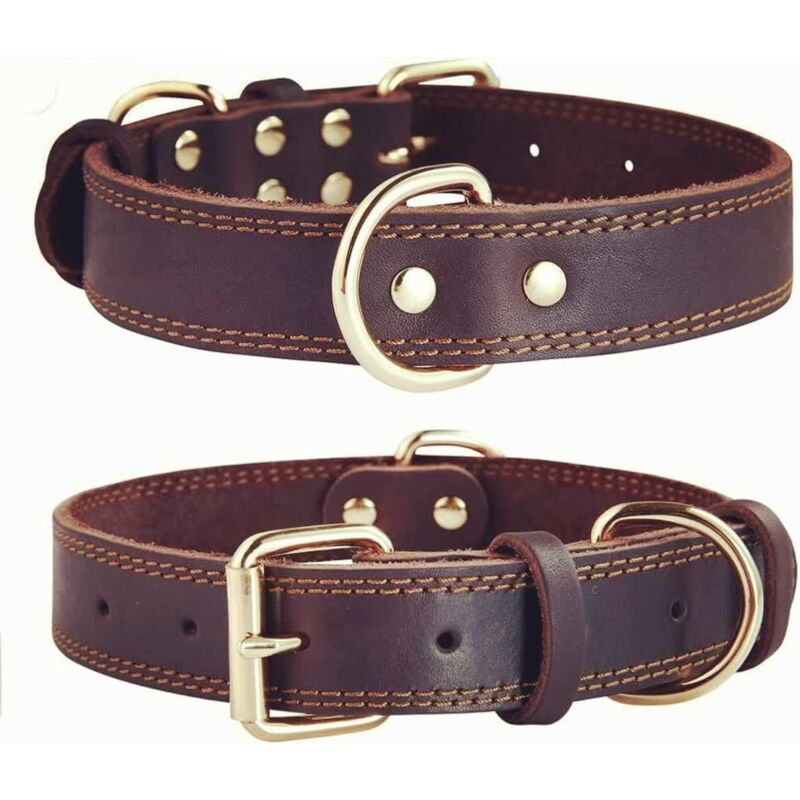 Premium Genuine Leather Dog Collar/Durable Real Leather Adjustable Collars For Male Female （size: S） - Image 1
