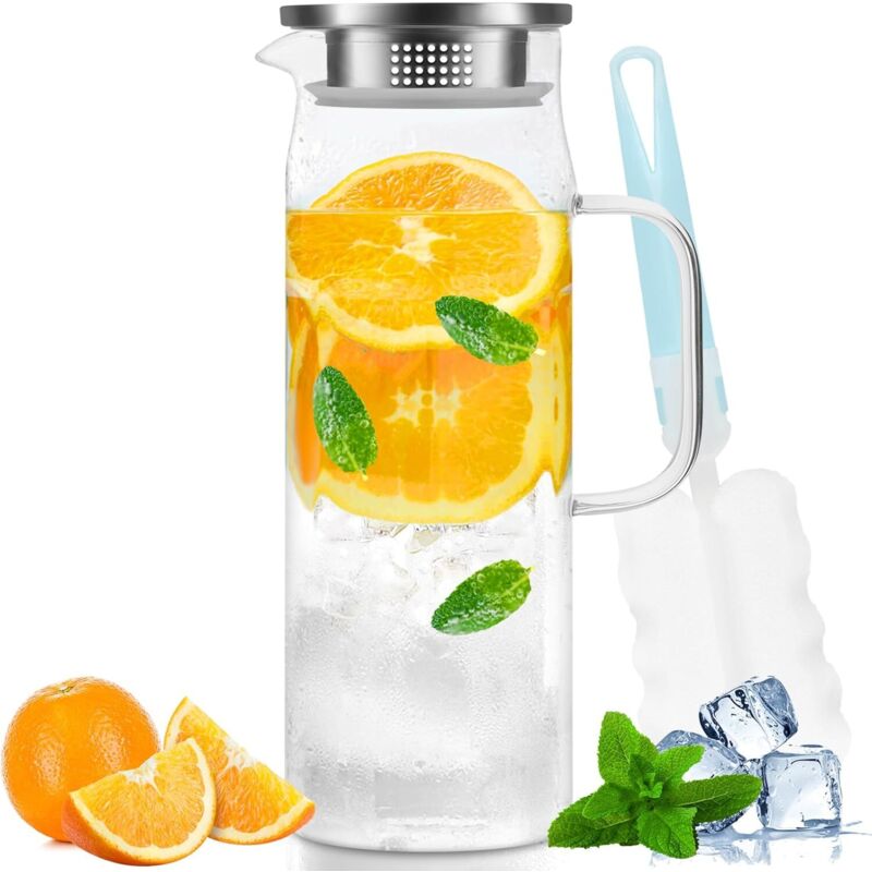 Water Carafe, Glass Pitcher, Glass Jug With Lid And Handle-1.5 Liters - Image 1