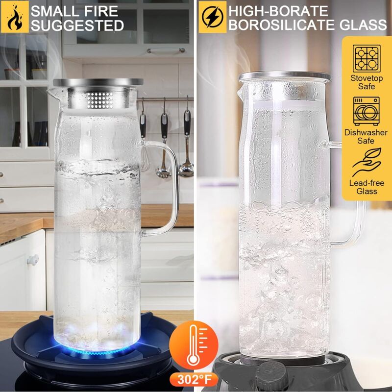 Water Carafe, Glass Pitcher, Glass Jug With Lid And Handle-1.5 Liters - Image 2