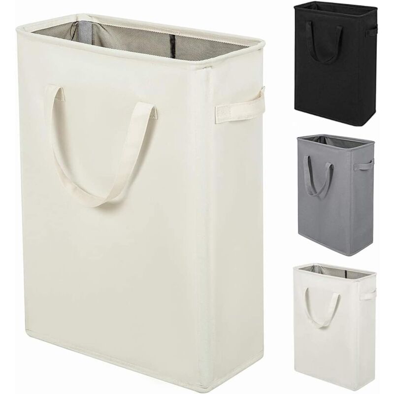 Long Foldable Laundry Basket With Handles 45L Beige - Image 1