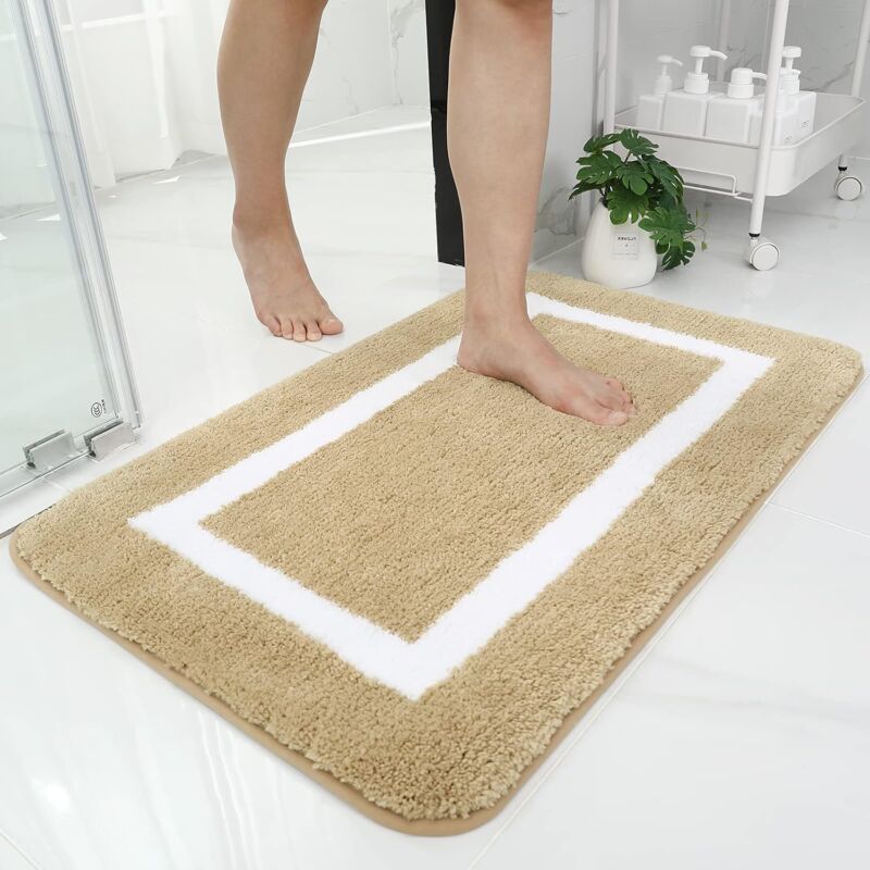 Non-Slip Bath Mat, Soft Microfiber Bathroom Mat, Absorbent High Pile Bath Mat, Machine Washableable - 40 X 60 Cm - Beige - Image 1