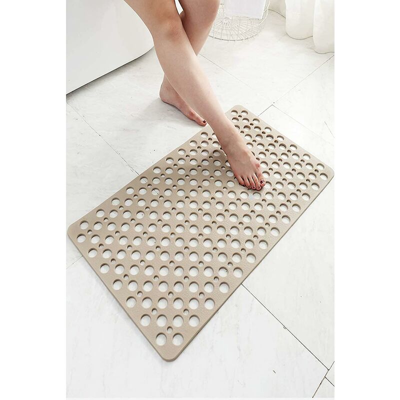 Anti-Mold Non-Slip Bath Mat Tpe Shower Mat Antibacterial Non-Slip Bathroom Mat With Suction Cups Khaki 16.9