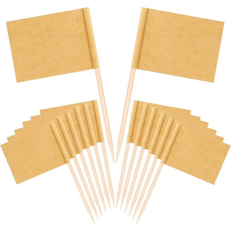 100 pcs Kraft Toothpick Flags, Brown Mini Food Labels Flags For Party Cupcake Decoration Fruit Salad Cheese Label - Image 1