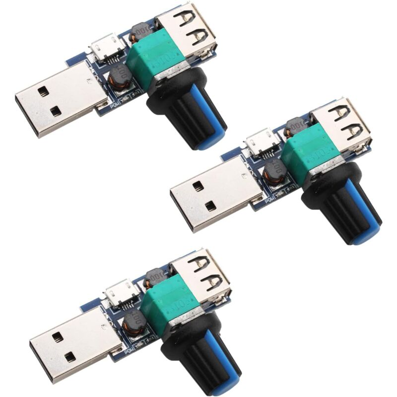 3 pcs 5W Usb Fan Speed Controller, Dc 5V Dc 4-12V To 2.5-8V Stepless Usb Fan Regulator Speed Control Knob With Switch - Image 1