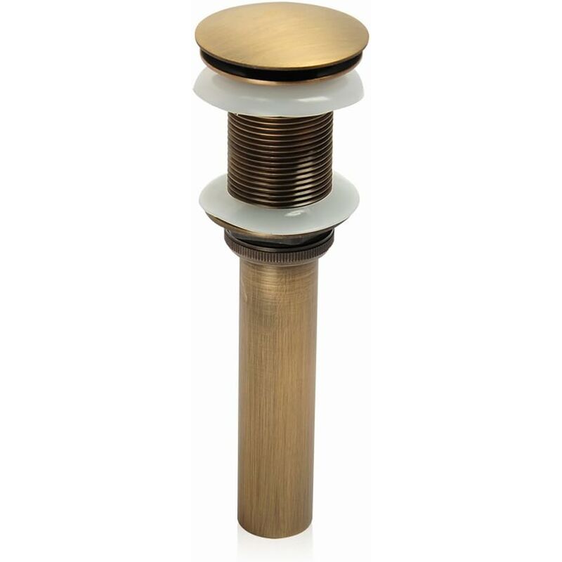 Single Handle Push-Pull Pop-Up Clicker Sink Faucet Build Plug Without Overflow (Antique Brass) - Image 1