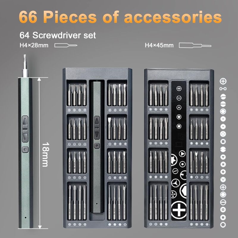 66 In 1 Cordless Electric Precision Screwdriver With LED Light Mini Electronic Screwdriver Kit For Toys Watches - Image 2