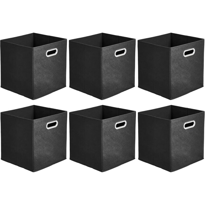 6 pcs Set Foldable Fabric Storage Cubes With Oval Grommets Black - Image 1