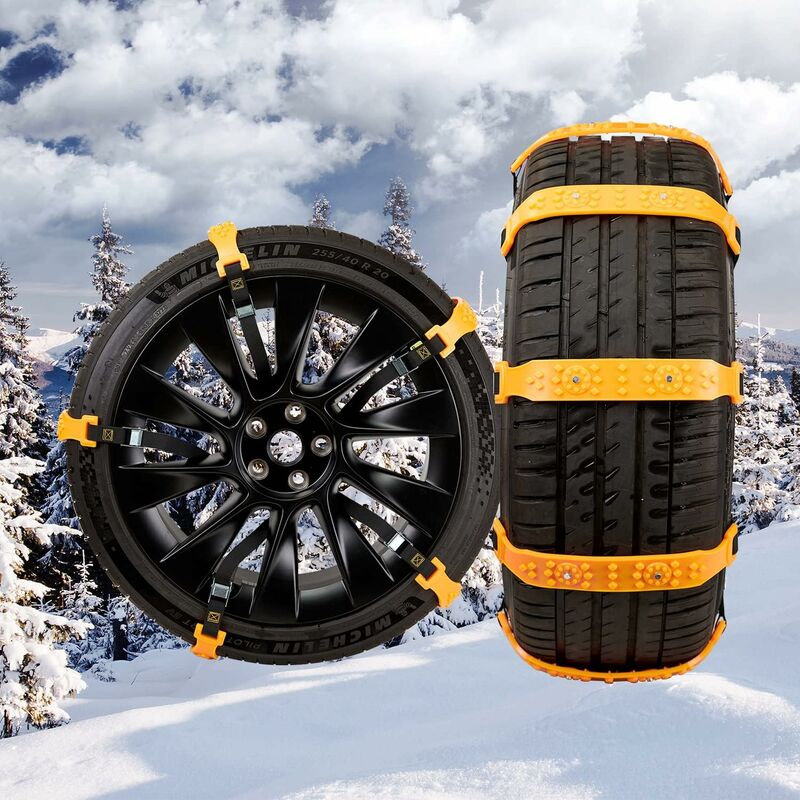 10 pcs Car Snow Socks 185-225 Mm, Yellow Snow Chains, Adjustable Emergency Traction Cables Anti-Slip Car Tire Chain, - Image 1