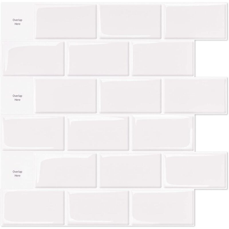 10 pcs White Subway Tiles Self Adhesive Kitchen Bathroom Backsplash 3D Vinyl Brick Adhesive Paper 30X30Cm - Image 1