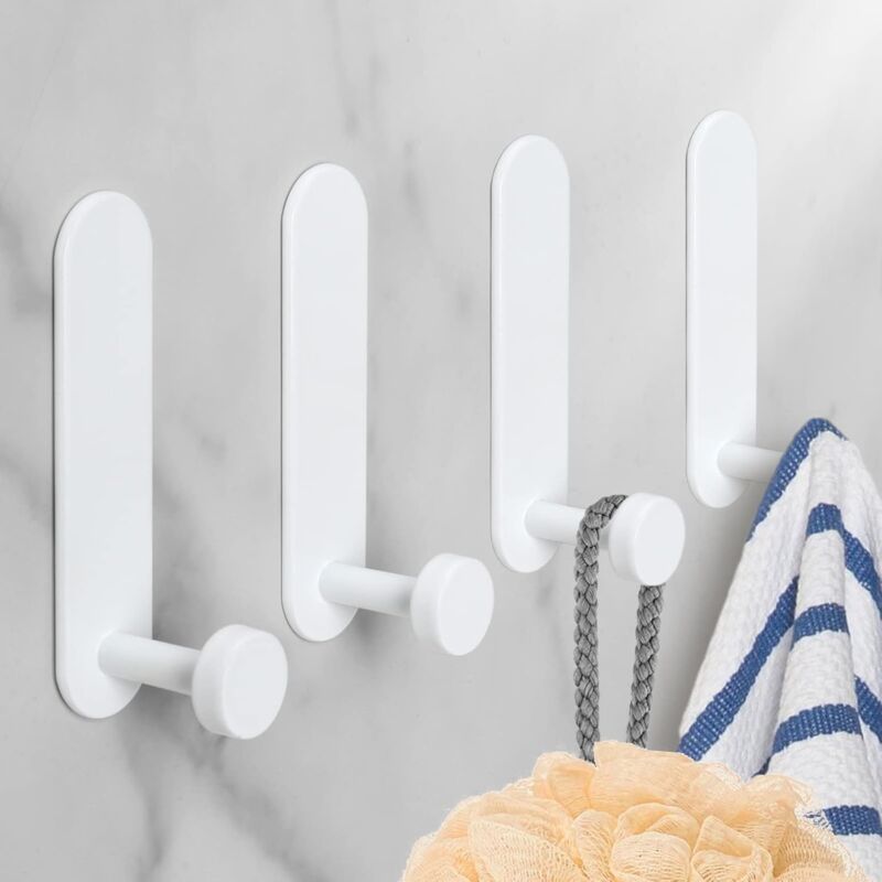 Adhesive Hooks, 4 Pieces Aluminum Bathroom Wall Hooks No Drilling Waterproof Towel Holder, Kitchen Office Towel Hanger - Image 1