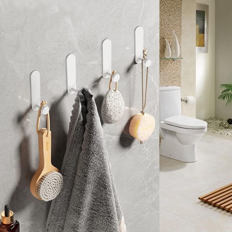 Adhesive Hooks, 4 Pieces Aluminum Bathroom Wall Hooks No Drilling Waterproof Towel Holder, Kitchen Office Towel Hanger - Image 2