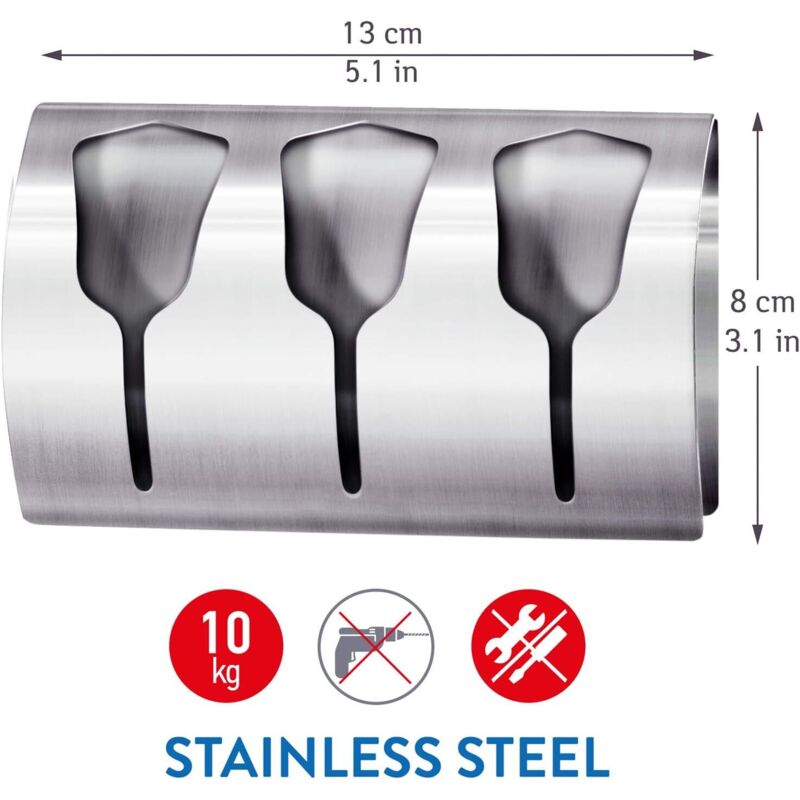 Adhesive Bathroom Towel Holder, Kitchen Towel Rack With 3 Brushed Stainless Steel Hooks, 10 Kg - Image 2