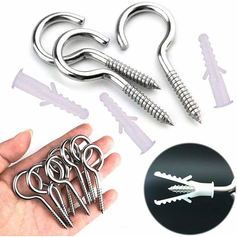 10 pcs Eyebolts, Eye Screws, Stainless Steel Screw Hooks, With 10 pcs Dowels Kit, 5 65Mm, For Chandeliers, Crafts - Image 1