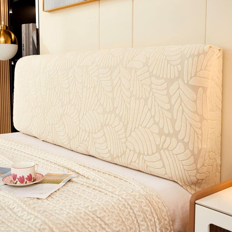 Stretch Headboard Cover For Queen And King Size Bed, Curved Dustproof Protector Slipcover For Bedroom Decor (Champagne, - Image 1