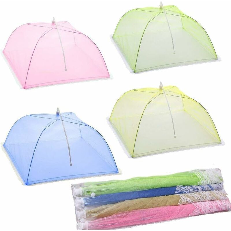4 pcs Food Cover/Insect Proof Food Cover/Food Tent/Folding Food Cover Mesh Screen Umbrellas, Bbq And More - 4 Colors - Image 1