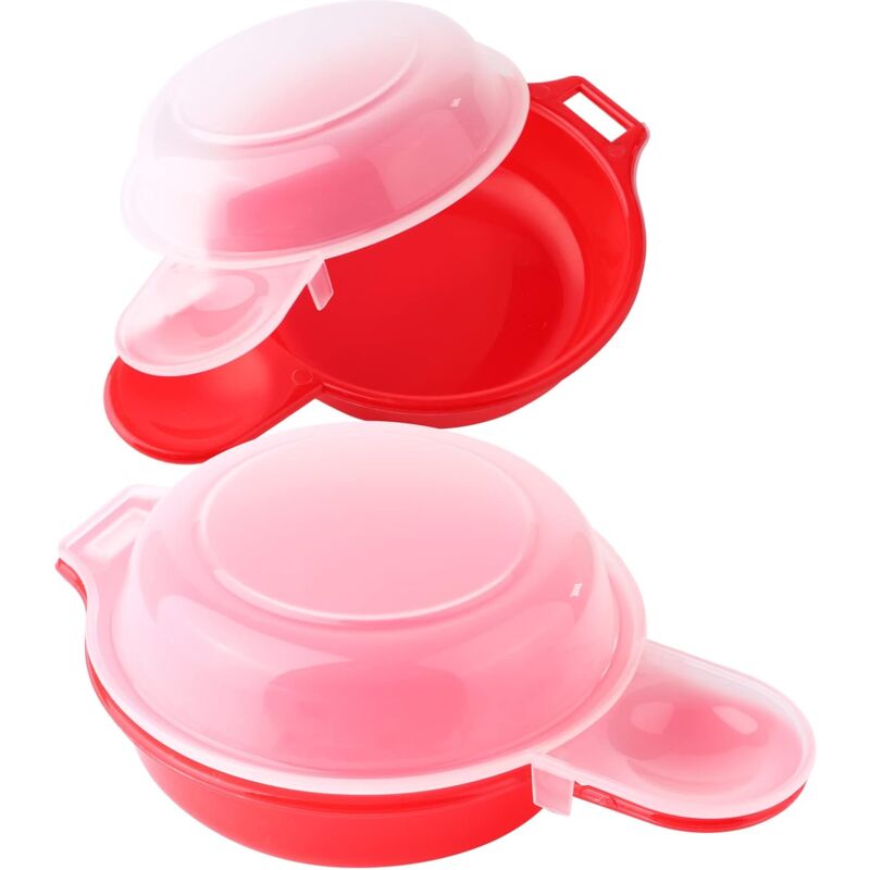 2 Pack Microwave Egg Cooker 1 Minute Hamburg Omelette Maker Kitchen Tool (Red & Clear) - Image 1