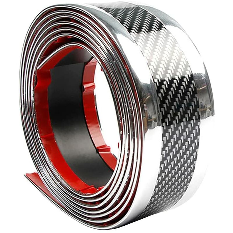 Car Door Sill Sticker Carbon Fiber Silver 7Cmx3M Self-Adhesive Sticker Protector Bumper Guard Strip - Image 1