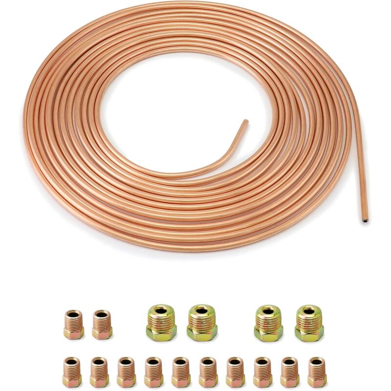 7.6M Brake Copper Hose, Brake Pipe Tube, Od 4.76Mm, Id 3.3Mm With 16 Nuts - Image 1