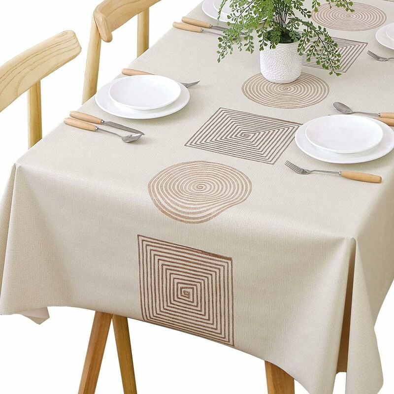 Rectangular Waterproof Pvc Tablecloth, 140 X 220Cm Plastic Table Cloth Stain And Oil Resistant, Beige Tablecloth For - Image 1