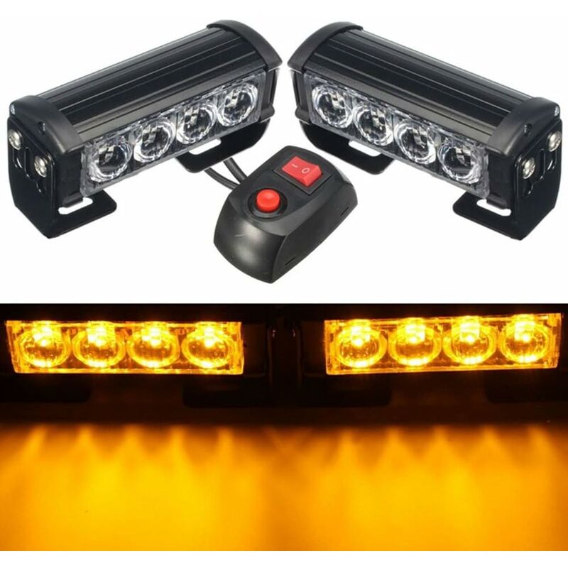 Strobe Lights, 2 pcs 8 LEDs Emergency Strobe Warning Lights Emergency Flashing Warning Lights 12V Universal For Car - Image 1