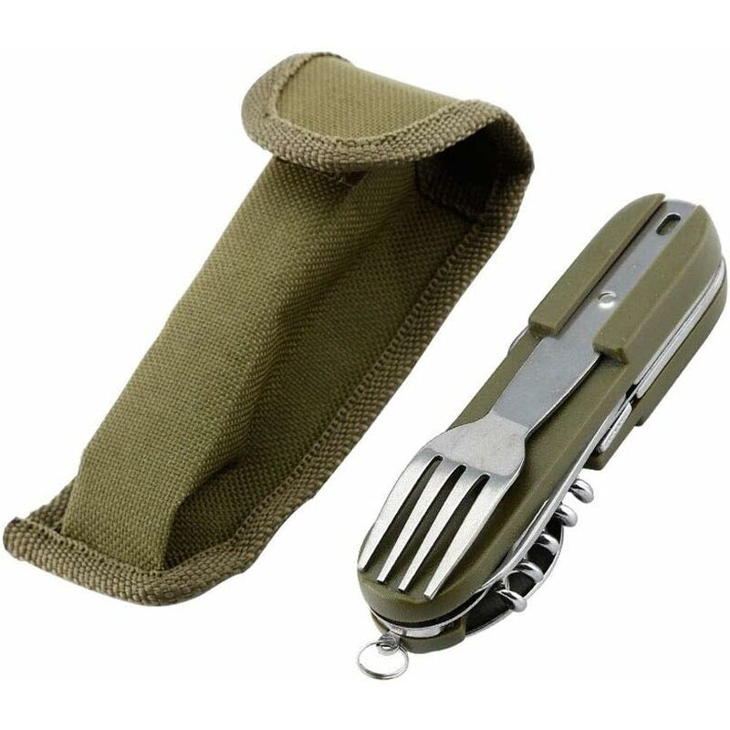 Stainless Steel Folding Tableware Set For Outdoor Camping - 7-In-1 Multi-Function Tool, Removable - Image 1