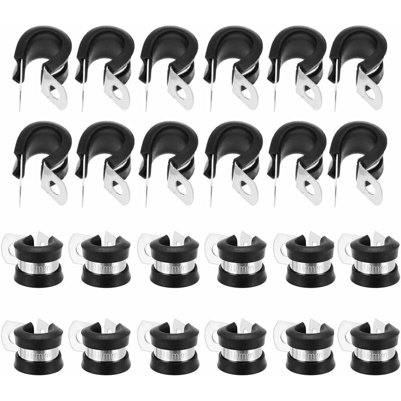 24 pcs 10Mm Stainless Steel Hose Clamps P-Clips Tube Fastener Clips With Rubber Coating For Automotive Electrical Tube - Image 1