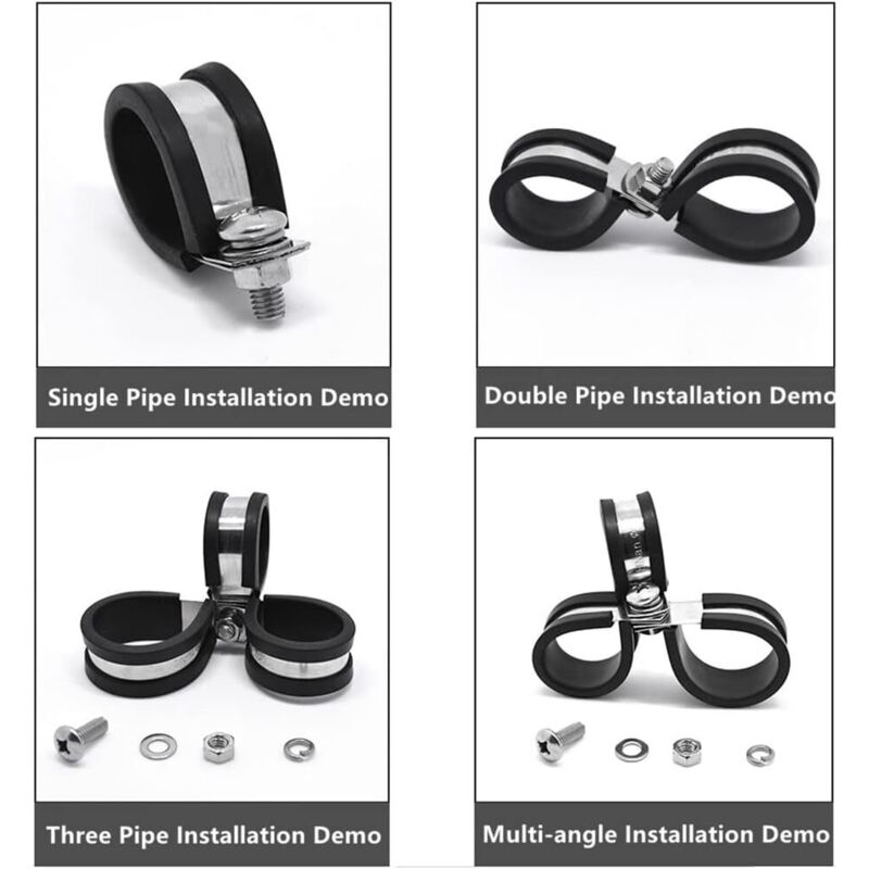 24 pcs 10Mm Stainless Steel Hose Clamps P-Clips Tube Fastener Clips With Rubber Coating For Automotive Electrical Tube - Image 4