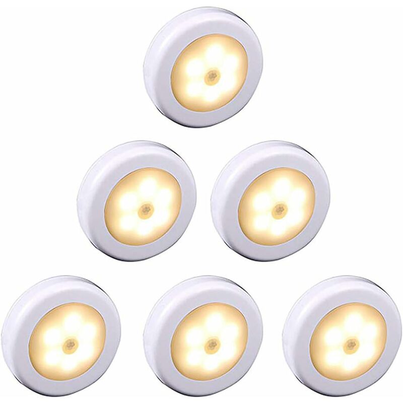 Wireless LED Motion Sensor Light For Closet, Stairs, Hallway, Kitchen, Bedroom (6 pcs) (White Shell (Warm Light) - Image 1