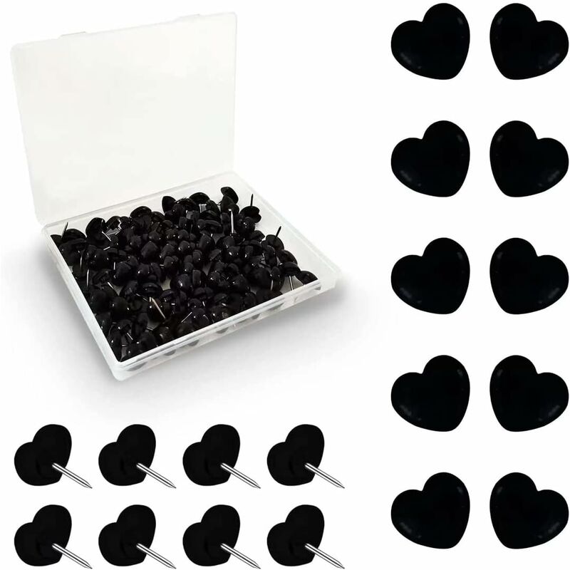 100 pcs Black Heart Shape Push Pins With Steel Point For Pictures And Walls - Image 1