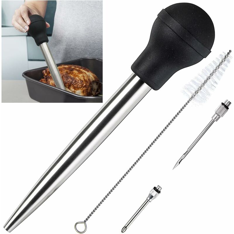Stainless Steel And Food Grade Rubber Baster With Marinade Injector And Brush For Easy Cleaning - Image 1