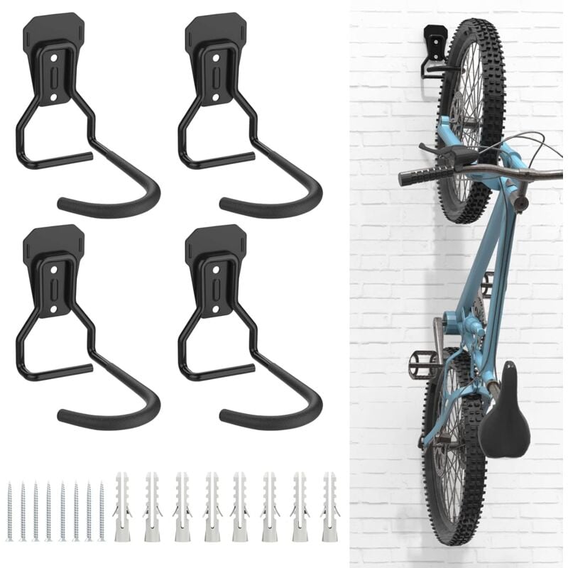 4 Pack Bike Hooks, Iron Hanger Holders, Heavy Duty L-Shaped Storage Wall Mount, Practical Vertical Bicycle Rack For - Image 1