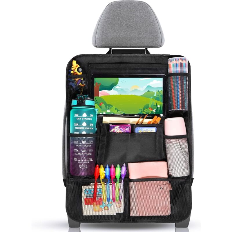 Car Organizer For Kids, Storage With 10 Pockets, Seat Protector For 9.7'' & 10.5'' Ipad Tablet, Organizer For Bottles - Image 1