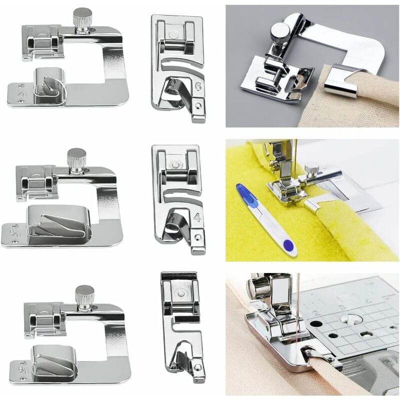 6 pcs Sewing Machine Presser Foot Hemmer Foot Sewing 4/8 6/8/8In ROlled Hem Foot 3/4/6Mm Foot - Image 1