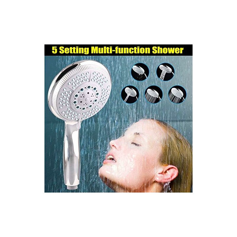 High Pressure Shower Head With 5 Adjustable Powerful Spray Modes, Universal Replacement Shower Head For Bathtub, 1/2