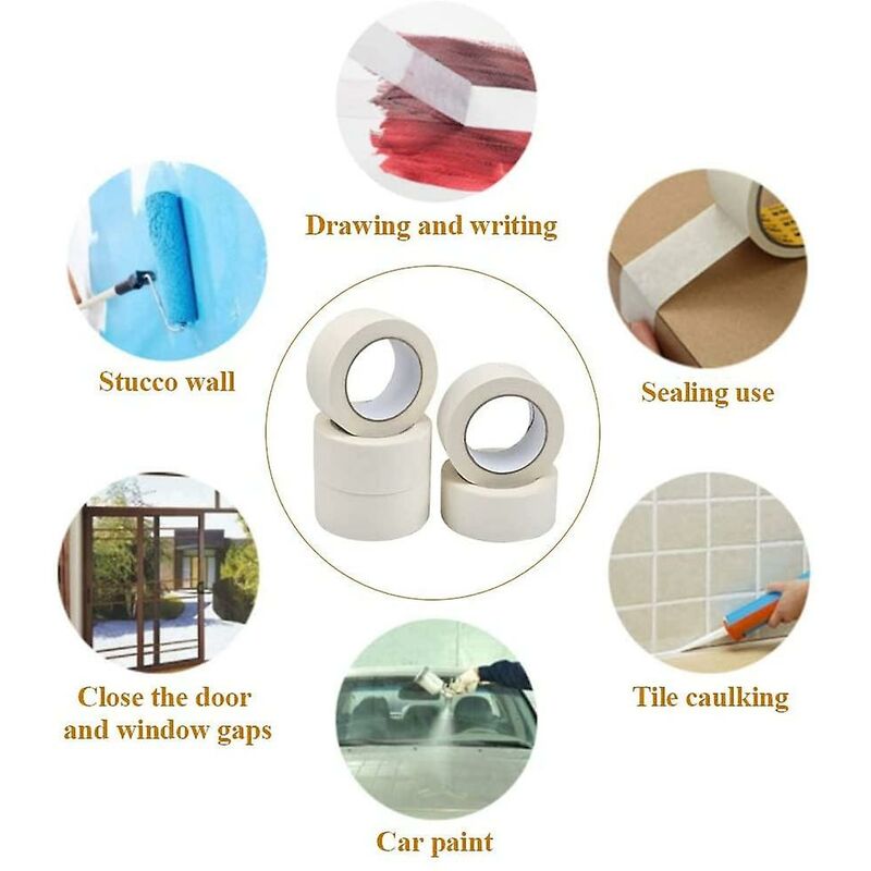 5 ROlls Masking Tape Adhesive Paint Masking Tape Multi-Purpose Strong Sticky Tape For Painting, Industry, Decorating, - Image 2